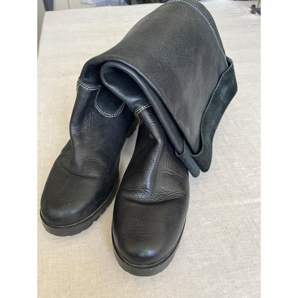Pour La Victoire Nolita Black Leather Tall Boots Suede Trim Lug Sole 8.5